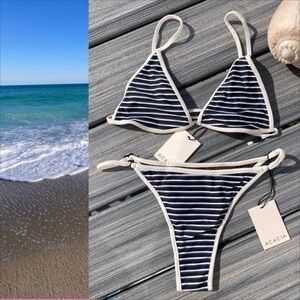 ACACIA Set - Piped Baja Triangle Bikini Top & Relle Cheeky Bottom in Riggs - L